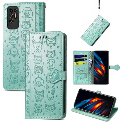 Lovely Cat and Dog Embossing Pattern Horizontal Flip Leather Phone Case with Holder & Card Slots & Wallet & Cartoon Clasp & Lanyard, For Motorola Moto G60S, For Tecno Pova 2, For vivo X70 Pro, For vivo X70