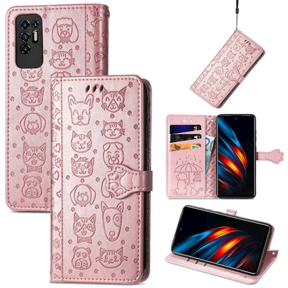 Lovely Cat and Dog Embossing Pattern Horizontal Flip Leather Phone Case with Holder & Card Slots & Wallet & Cartoon Clasp & Lanyard, For Motorola Moto G60S, For Tecno Pova 2, For vivo X70 Pro, For vivo X70