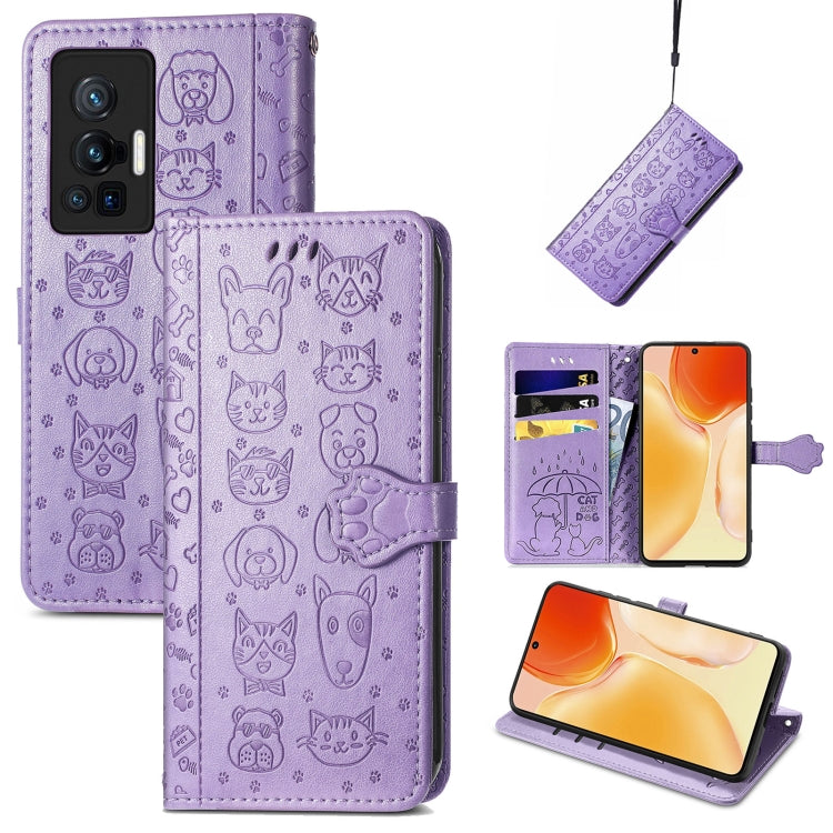 Lovely Cat and Dog Embossing Pattern Horizontal Flip Leather Phone Case with Holder & Card Slots & Wallet & Cartoon Clasp & Lanyard, For Motorola Moto G60S, For Tecno Pova 2, For vivo X70 Pro, For vivo X70