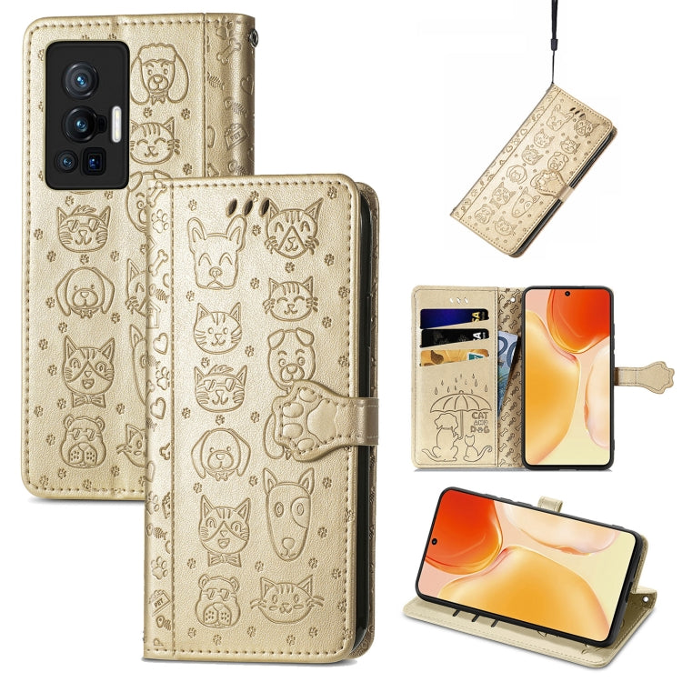 Lovely Cat and Dog Embossing Pattern Horizontal Flip Leather Phone Case with Holder & Card Slots & Wallet & Cartoon Clasp & Lanyard, For Motorola Moto G60S, For Tecno Pova 2, For vivo X70 Pro, For vivo X70