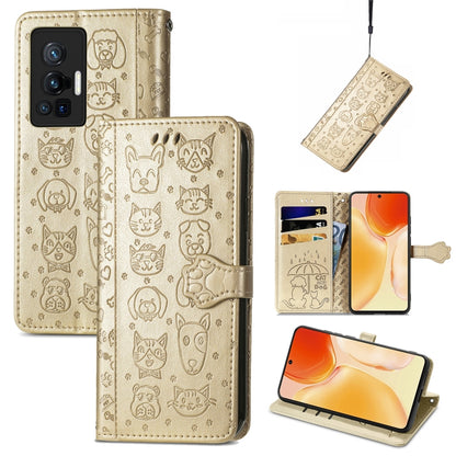 Lovely Cat and Dog Embossing Pattern Horizontal Flip Leather Phone Case with Holder & Card Slots & Wallet & Cartoon Clasp & Lanyard, For Motorola Moto G60S, For Tecno Pova 2, For vivo X70 Pro, For vivo X70