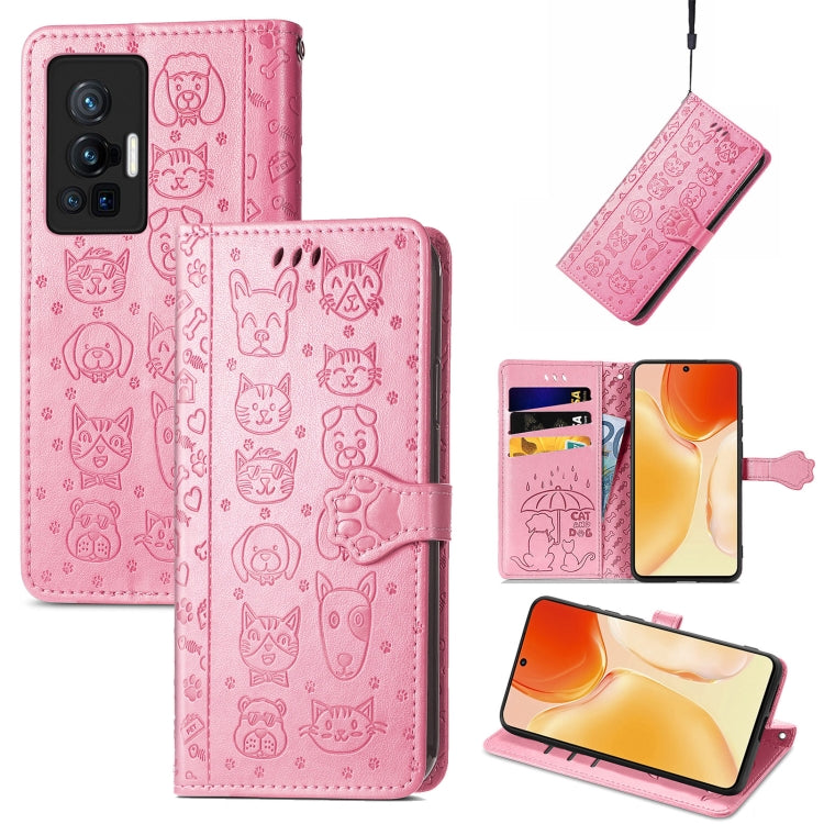 Lovely Cat and Dog Embossing Pattern Horizontal Flip Leather Phone Case with Holder & Card Slots & Wallet & Cartoon Clasp & Lanyard, For Motorola Moto G60S, For Tecno Pova 2, For vivo X70 Pro, For vivo X70