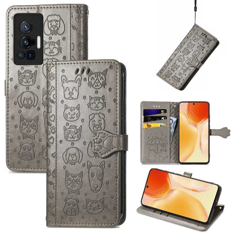 Lovely Cat and Dog Embossing Pattern Horizontal Flip Leather Phone Case with Holder & Card Slots & Wallet & Cartoon Clasp & Lanyard, For Motorola Moto G60S, For Tecno Pova 2, For vivo X70 Pro, For vivo X70