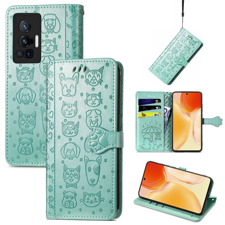 Lovely Cat and Dog Embossing Pattern Horizontal Flip Leather Phone Case with Holder & Card Slots & Wallet & Cartoon Clasp & Lanyard, For Motorola Moto G60S, For Tecno Pova 2, For vivo X70 Pro, For vivo X70