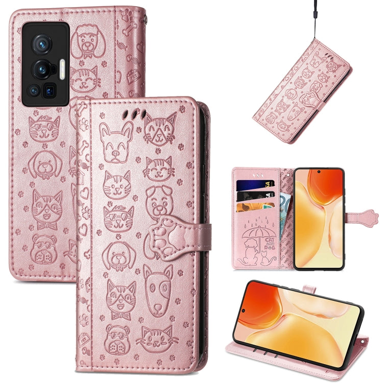 Lovely Cat and Dog Embossing Pattern Horizontal Flip Leather Phone Case with Holder & Card Slots & Wallet & Cartoon Clasp & Lanyard, For Motorola Moto G60S, For Tecno Pova 2, For vivo X70 Pro, For vivo X70