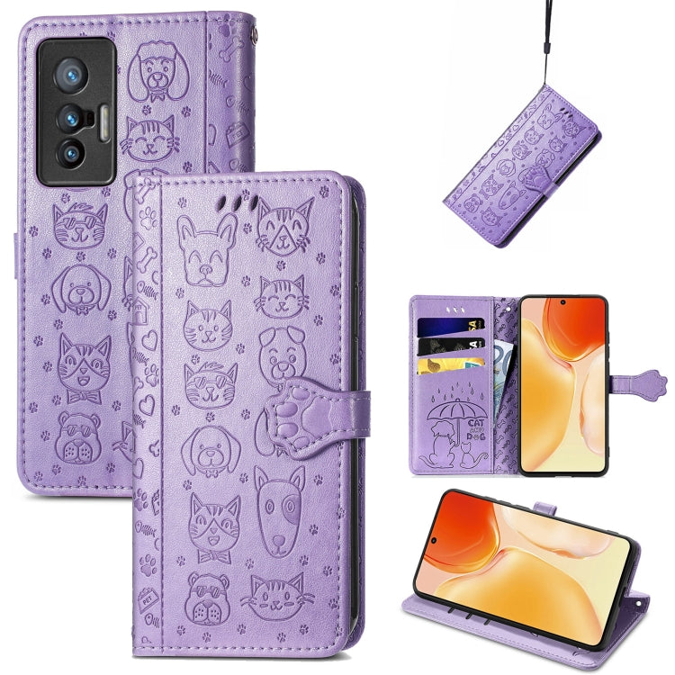 Lovely Cat and Dog Embossing Pattern Horizontal Flip Leather Phone Case with Holder & Card Slots & Wallet & Cartoon Clasp & Lanyard, For Motorola Moto G60S, For Tecno Pova 2, For vivo X70 Pro, For vivo X70