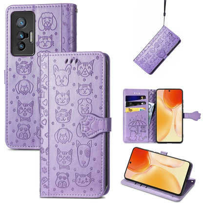 Lovely Cat and Dog Embossing Pattern Horizontal Flip Leather Phone Case with Holder & Card Slots & Wallet & Cartoon Clasp & Lanyard, For Motorola Moto G60S, For Tecno Pova 2, For vivo X70 Pro, For vivo X70