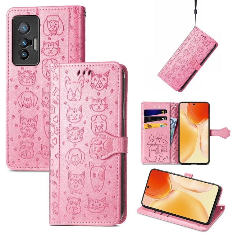 Lovely Cat and Dog Embossing Pattern Horizontal Flip Leather Phone Case with Holder & Card Slots & Wallet & Cartoon Clasp & Lanyard, For Motorola Moto G60S, For Tecno Pova 2, For vivo X70 Pro, For vivo X70