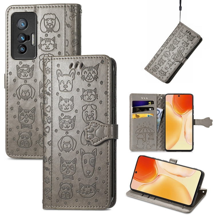 Lovely Cat and Dog Embossing Pattern Horizontal Flip Leather Phone Case with Holder & Card Slots & Wallet & Cartoon Clasp & Lanyard, For Motorola Moto G60S, For Tecno Pova 2, For vivo X70 Pro, For vivo X70