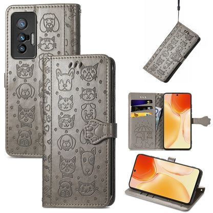 Lovely Cat and Dog Embossing Pattern Horizontal Flip Leather Phone Case with Holder & Card Slots & Wallet & Cartoon Clasp & Lanyard, For Motorola Moto G60S, For Tecno Pova 2, For vivo X70 Pro, For vivo X70