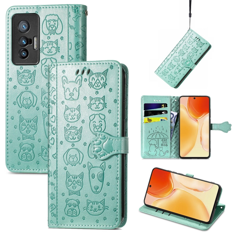 Lovely Cat and Dog Embossing Pattern Horizontal Flip Leather Phone Case with Holder & Card Slots & Wallet & Cartoon Clasp & Lanyard, For Motorola Moto G60S, For Tecno Pova 2, For vivo X70 Pro, For vivo X70