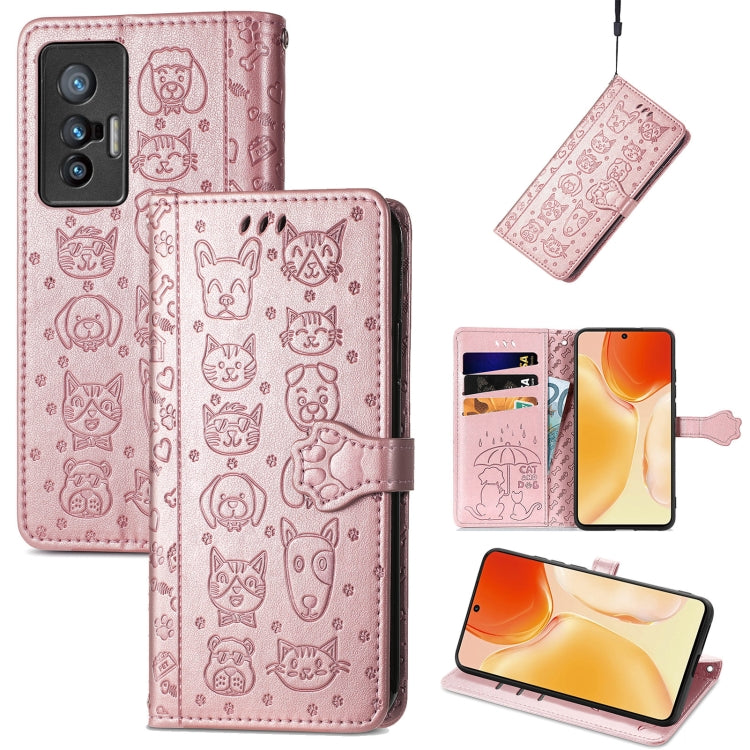 Lovely Cat and Dog Embossing Pattern Horizontal Flip Leather Phone Case with Holder & Card Slots & Wallet & Cartoon Clasp & Lanyard, For Motorola Moto G60S, For Tecno Pova 2, For vivo X70 Pro, For vivo X70
