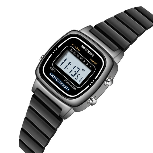 SANDA 6053 Montre électronique pour femme avec affichage numérique LED carré, trotteuse et réveil