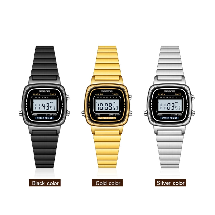 SANDA 6053 Montre électronique pour femme avec affichage numérique LED carré, trotteuse et réveil