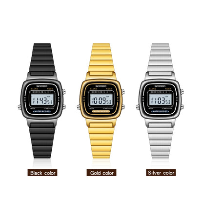 SANDA 6053 Montre électronique pour femme avec affichage numérique LED carré, trotteuse et réveil