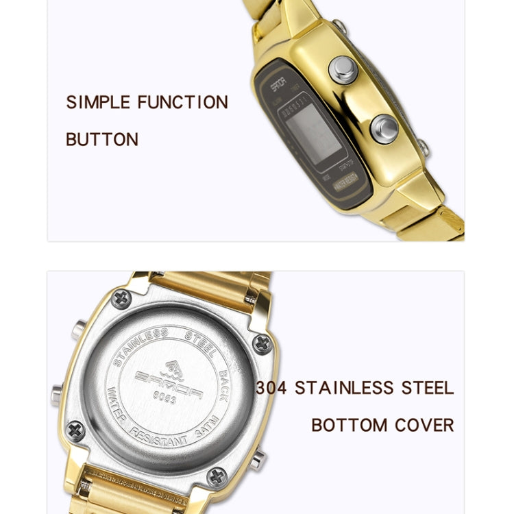 SANDA 6053 Montre électronique pour femme avec affichage numérique LED carré, trotteuse et réveil