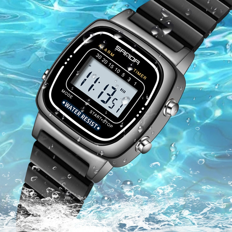 SANDA 6053 Montre électronique pour femme avec affichage numérique LED carré, trotteuse et réveil