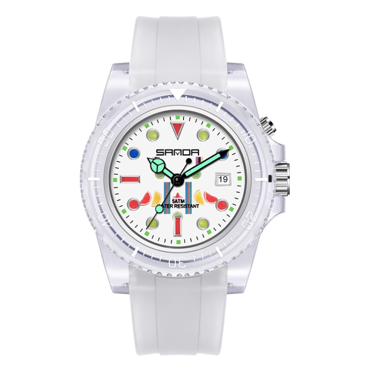 Montre à quartz SANDA 6078 pour femmes avec cadran calendrier fluorescent et bracelet transparent