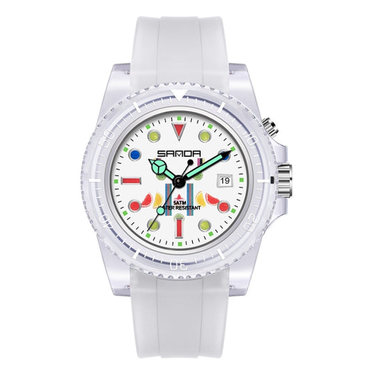 Montre à quartz SANDA 6078 pour femmes avec cadran calendrier fluorescent et bracelet transparent