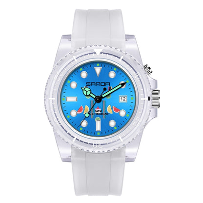 Montre à quartz SANDA 6078 pour femmes avec cadran calendrier fluorescent et bracelet transparent