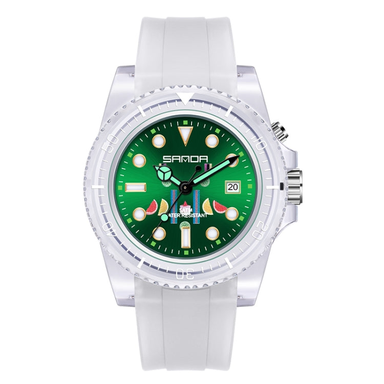 Montre à quartz SANDA 6078 pour femmes avec cadran calendrier fluorescent et bracelet transparent