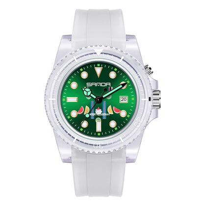Montre à quartz SANDA 6078 pour femmes avec cadran calendrier fluorescent et bracelet transparent