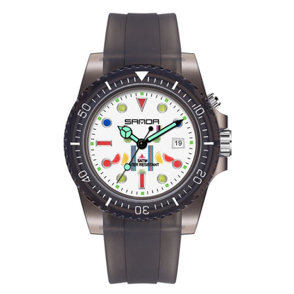 Montre à quartz SANDA 6078 pour femmes avec cadran calendrier fluorescent et bracelet transparent