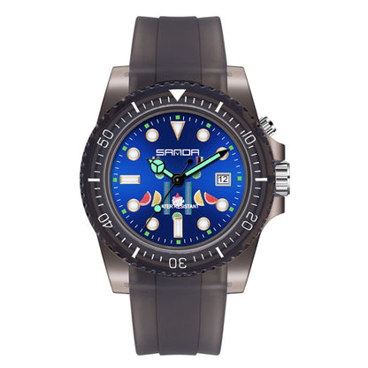 Montre à quartz SANDA 6078 pour femmes avec cadran calendrier fluorescent et bracelet transparent