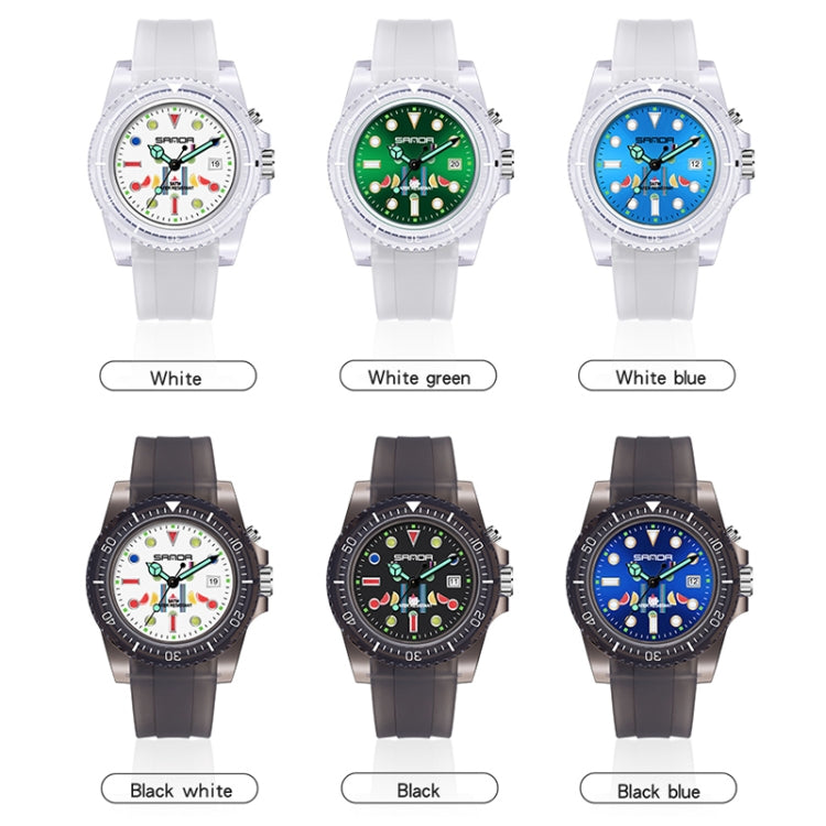 Montre à quartz SANDA 6078 pour femmes avec cadran calendrier fluorescent et bracelet transparent