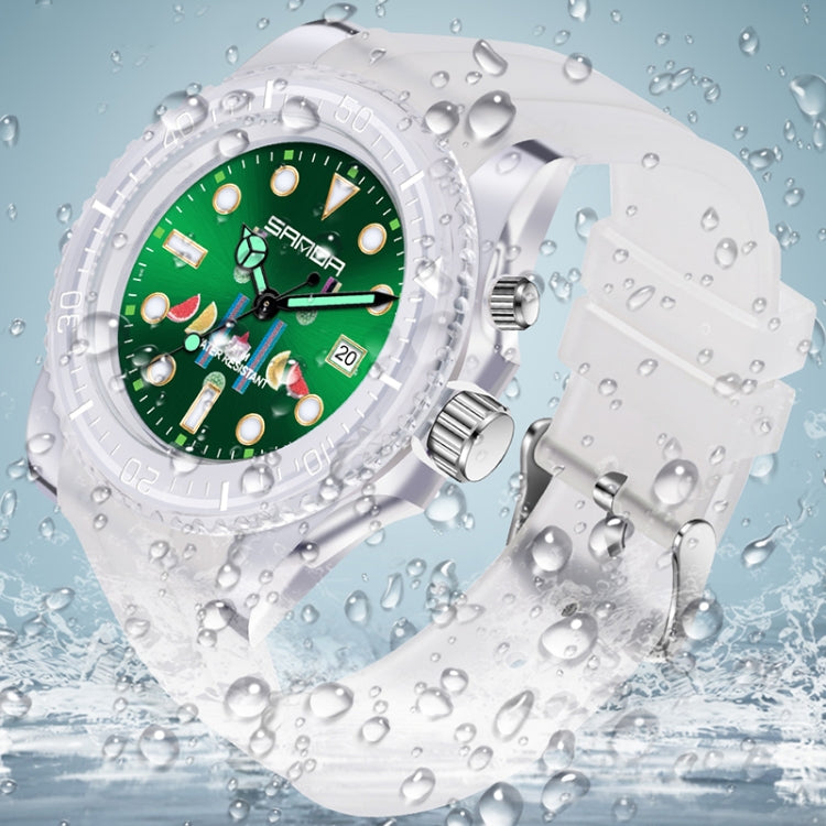 Montre à quartz SANDA 6078 pour femmes avec cadran calendrier fluorescent et bracelet transparent