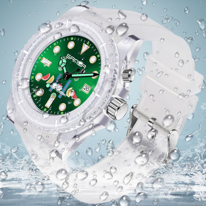 Montre à quartz SANDA 6078 pour femmes avec cadran calendrier fluorescent et bracelet transparent