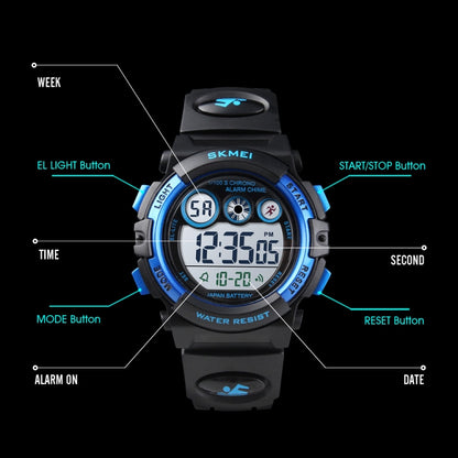 SKMEI 1451 Montre de sport électronique numérique à LED avec chronomètre lumineux pour enfants, 1451(Rose Bleu Transparent), 1451(Violet Transparent), 1451(Bleu Ciel Transparent), 1451(Rose Rouge Transparent), 1451(Coque Blanche Cercle Bleu)