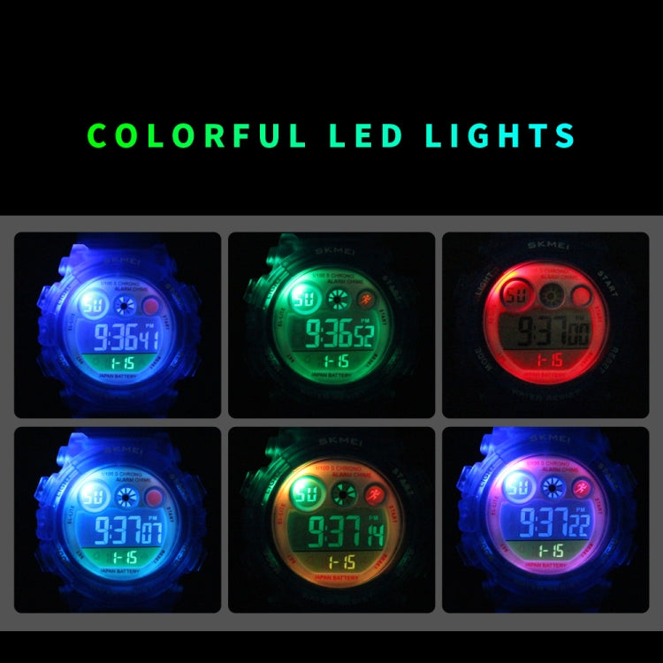 SKMEI 1451 Montre de sport électronique numérique à LED avec chronomètre lumineux pour enfants, 1451(Rose Bleu Transparent), 1451(Violet Transparent), 1451(Bleu Ciel Transparent), 1451(Rose Rouge Transparent), 1451(Coque Blanche Cercle Bleu)