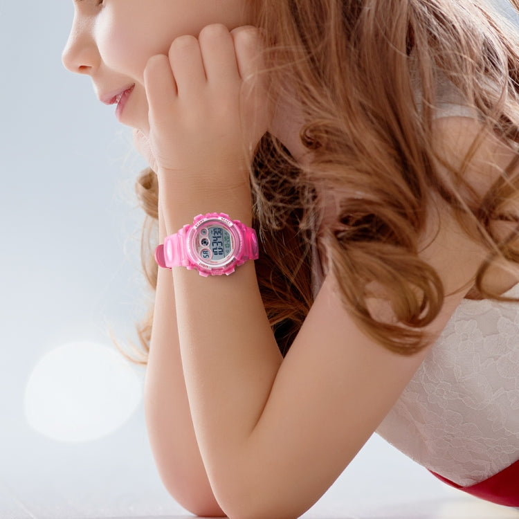 SKMEI 1451 Montre de sport électronique numérique à LED avec chronomètre lumineux pour enfants, 1451(Rose Bleu Transparent), 1451(Violet Transparent), 1451(Bleu Ciel Transparent), 1451(Rose Rouge Transparent), 1451(Coque Blanche Cercle Bleu)