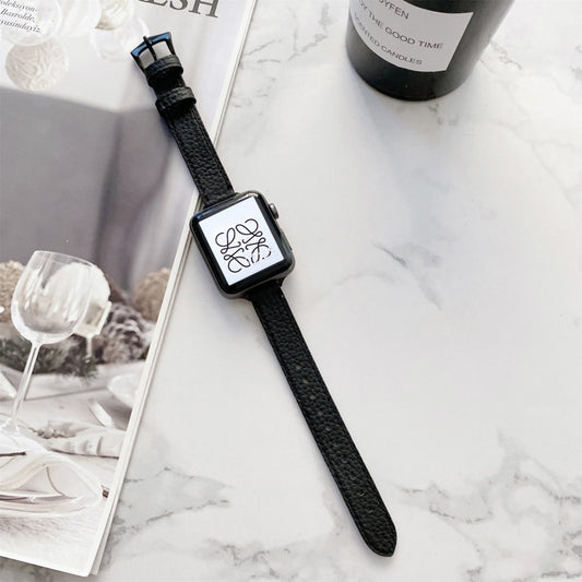Litchi Texture Slimming Strap Watchband For Apple Watch Series, 7 41mm / 6&SE&5&4 40mm / 3&2&1 38mm, 7 45mm / 6&SE&5&4 44mm / 3&2&1 42mm