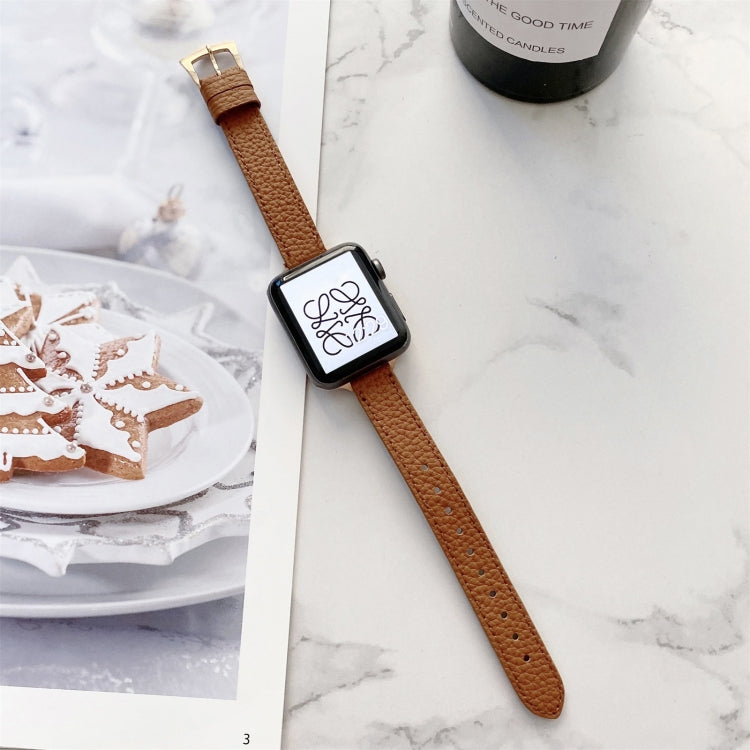 Litchi Texture Slimming Strap Watchband For Apple Watch Series, 7 41mm / 6&SE&5&4 40mm / 3&2&1 38mm, 7 45mm / 6&SE&5&4 44mm / 3&2&1 42mm