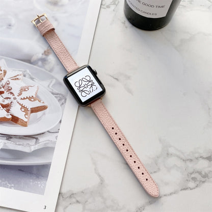 Litchi Texture Slimming Strap Watchband For Apple Watch Series, 7 41mm / 6&SE&5&4 40mm / 3&2&1 38mm, 7 45mm / 6&SE&5&4 44mm / 3&2&1 42mm