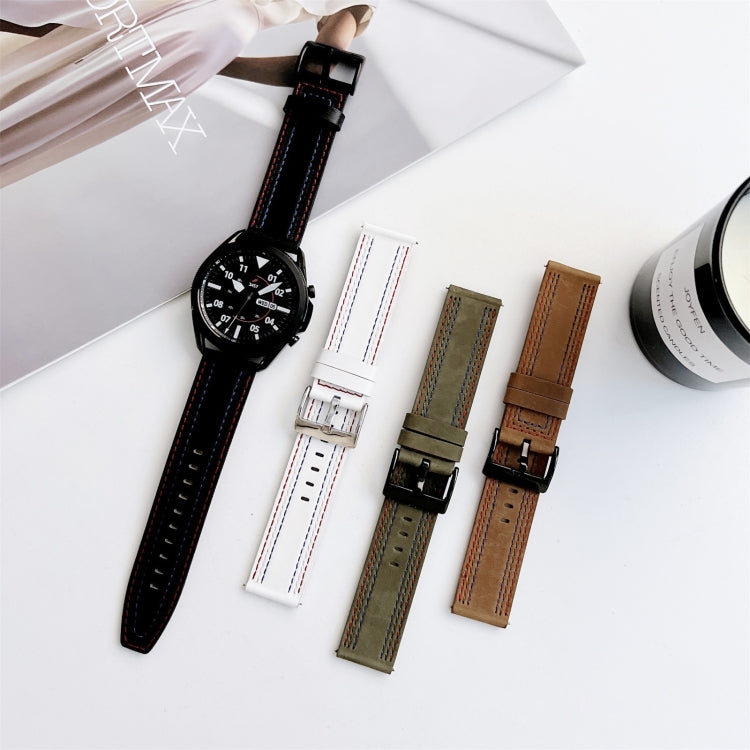 Universal Tricolor Sewing Leather Strap Watchband, 20mm, 22mm