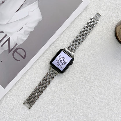 Five Baht Stripes Stainless Steel Strap Watchband For Apple Watch Series, 7 41mm / 6&SE&5&4 40mm / 3&2&1 38mm, 7 45mm / 6&SE&5&4 44mm / 3&2&1 42mm