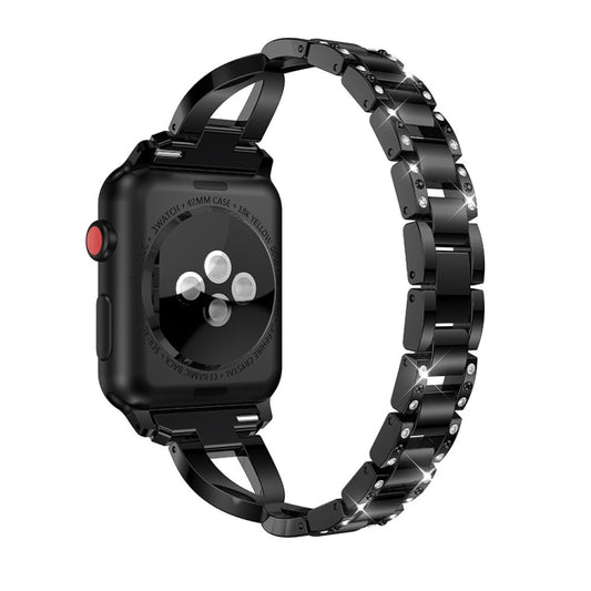Diamond Encrusted Stainless Steel Strap Watchband For Apple Watch Series, 7 41mm / 6&SE&5&4 40mm / 3&2&1 38mm, 7 45mm / 6&SE&5&4 44mm / 3&2&1 42mm