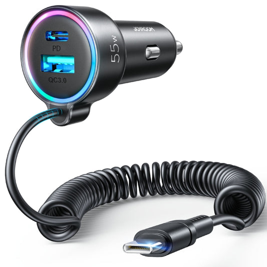 Chargeur de voiture JOYROOM JR-CL07 3 en 1 72W PD USB-C / Type-C + Interface USB avec câble de données spiralé USB-C / Type-C, JR-CL07