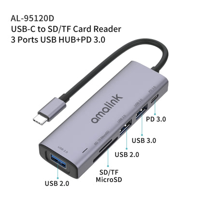 amalink 95120D Type-C / USB-C to SD/TF + 3 Ports USB + PD 3.0 Multi-function HUB Docking Station, 95120D