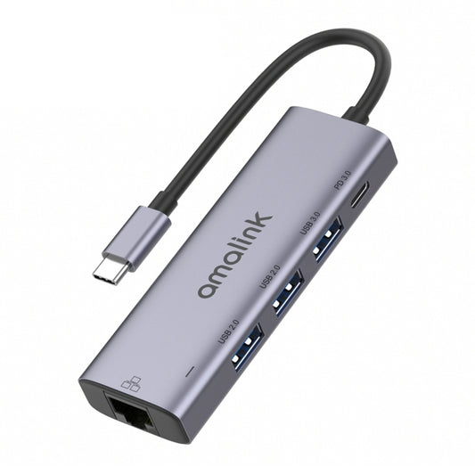 amalink 95121D Type-C / USB-C to RJ45 + 3 Ports USB + PD 3.0 Multi-function HUB, 95121D