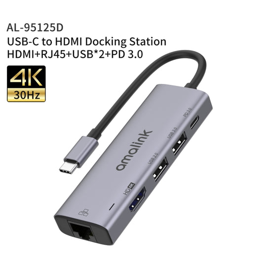 amalink 95125D HUB multifonction Type-C / USB-C vers HDMI + RJ45 + 2 ports USB + PD 3.0, 95125D