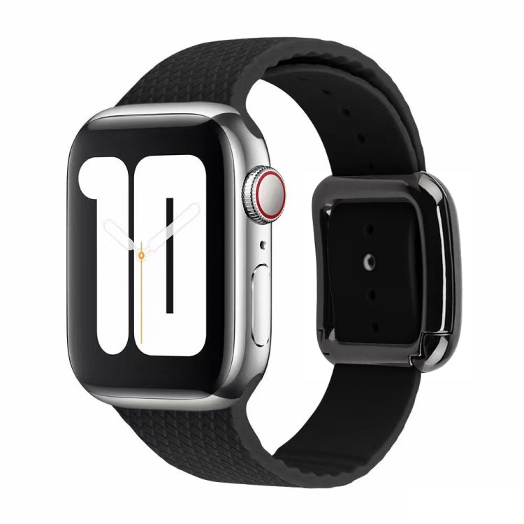 Black Buckle Silicone Watchband For Apple Watch Series, 7 41mm / 6&SE&5&4 40mm / 3&2&1 38mm, 7 45mm / 6&SE&5&4 44mm / 3&2&1 42mm