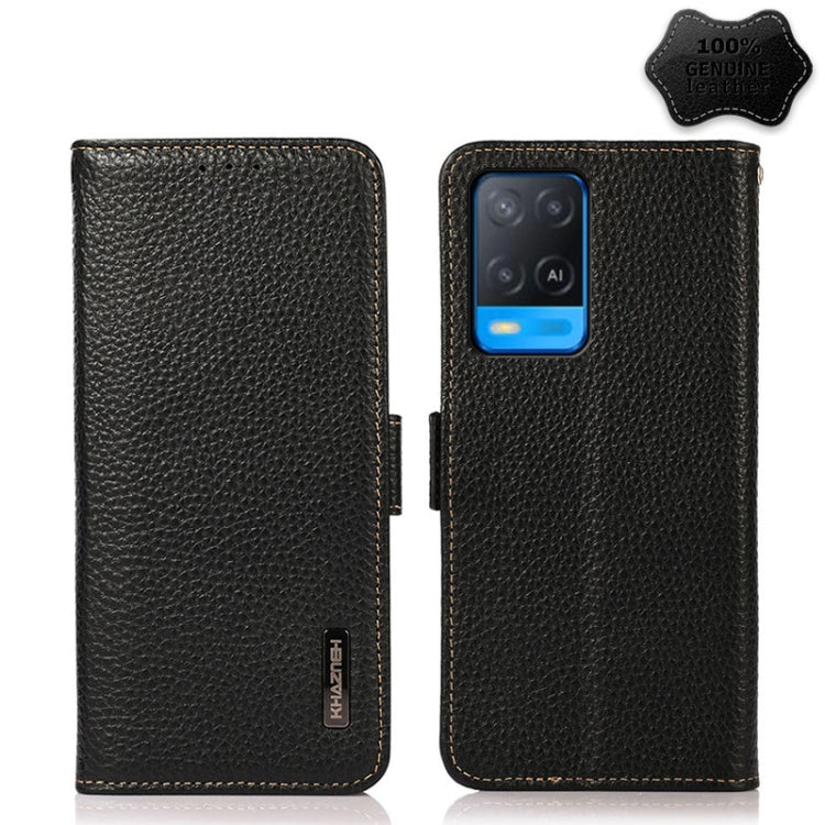 KHAZNEH Side-Magnetic Litchi Genuine Leather RFID Case, For OPPO A16, For OPPO A54 4G, For OPPO A55 5G, For OPPO A55s 5G JP Version, For OPPO A93 5G, For OPPO F19 Pro, For OPPO F19 Pro+ 5G / Reno5 Z / A94 5G, For OPPO F19                               ...