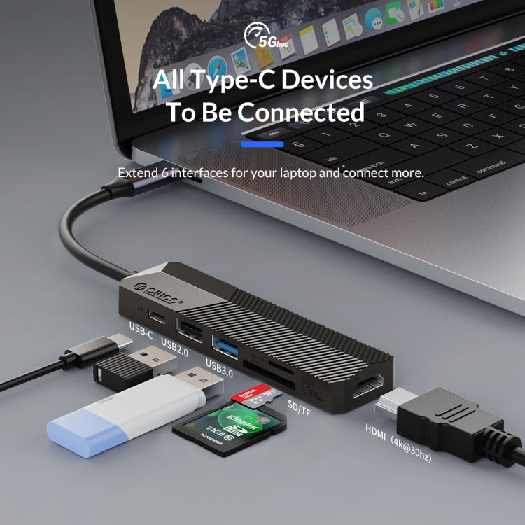 ORICO MDK-6P-GY-BP 6 In 1 Type-C / USB-C Multifunctional Docking Station, MDK-6P-GY-BP