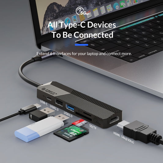 ORICO MDK-6P-GY-BP 6 In 1 Type-C / USB-C Multifunctional Docking Station, MDK-6P-GY-BP