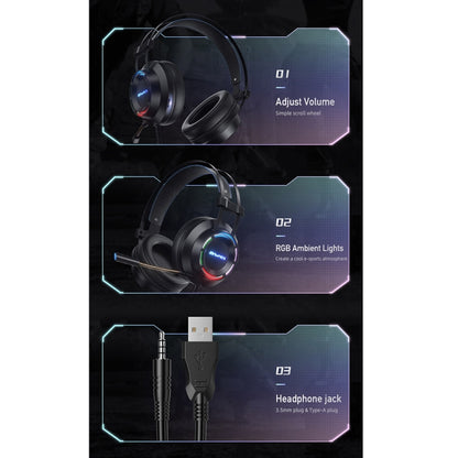 awei GM-2 USB + 3.5mm Ambient Light Gaming Wired Headset with Microphone