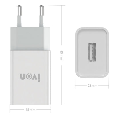 IVON AD-33 2 in 1 2.1A Single USB Port Travel Charger + 1m USB to 8 Pin Data Cable Set,, EU Plug, US Plug